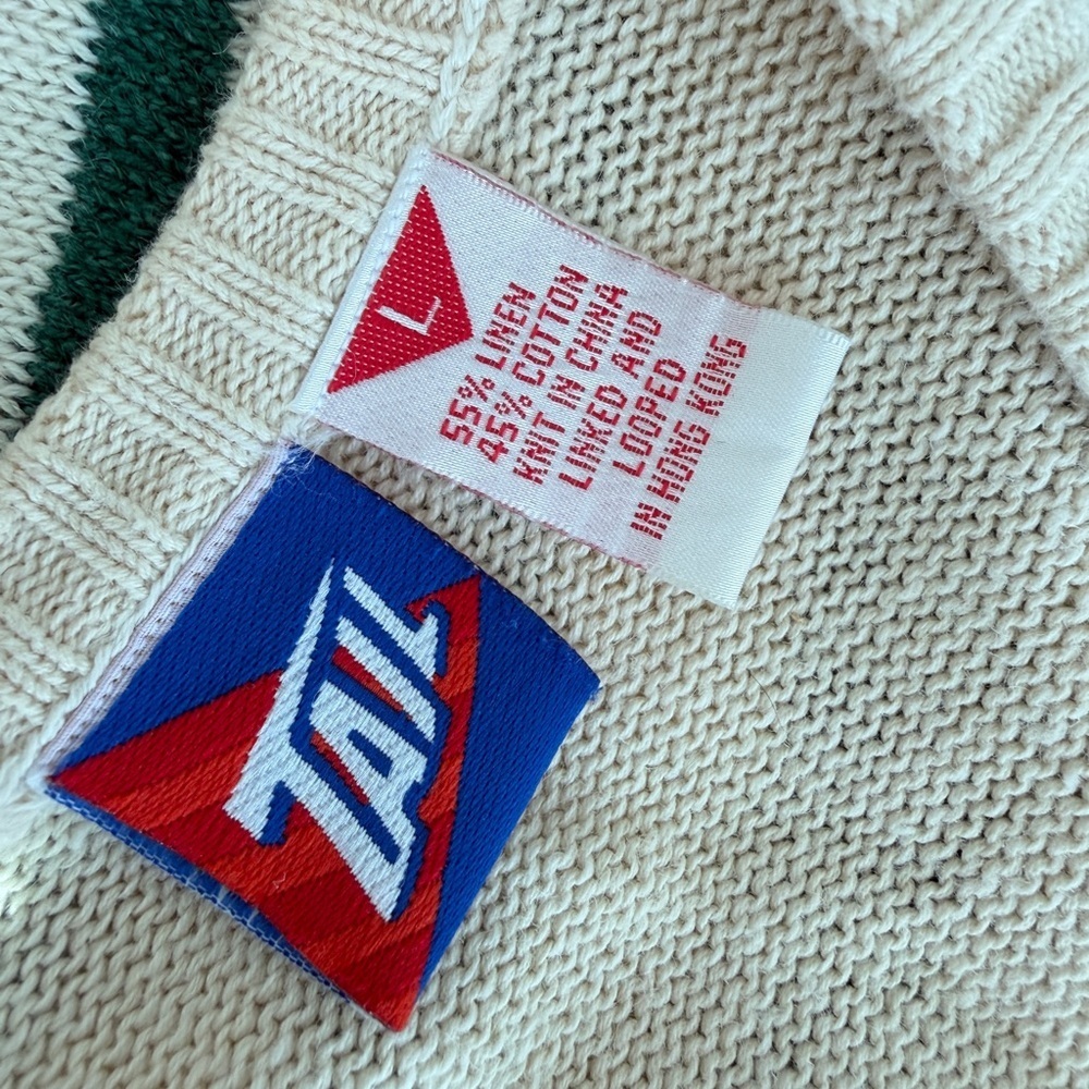 VTG 80’s Tail Sweater Vest Knit Argyle Cream/Green‎ Sz L Cottage Grandpa Core - Picture 11 of 11